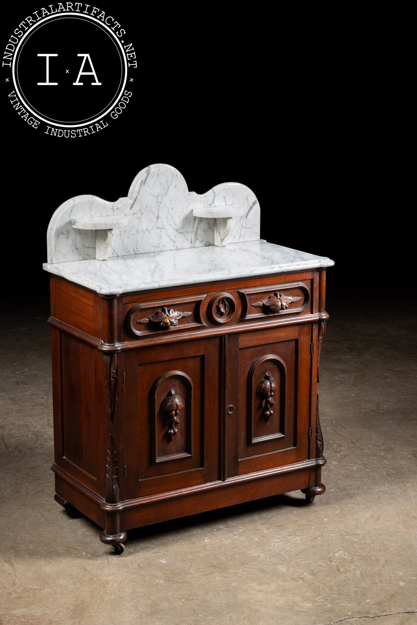 Late 19th Century Eastlake Victorian Walnut Commode Wash Stand with Marble Top