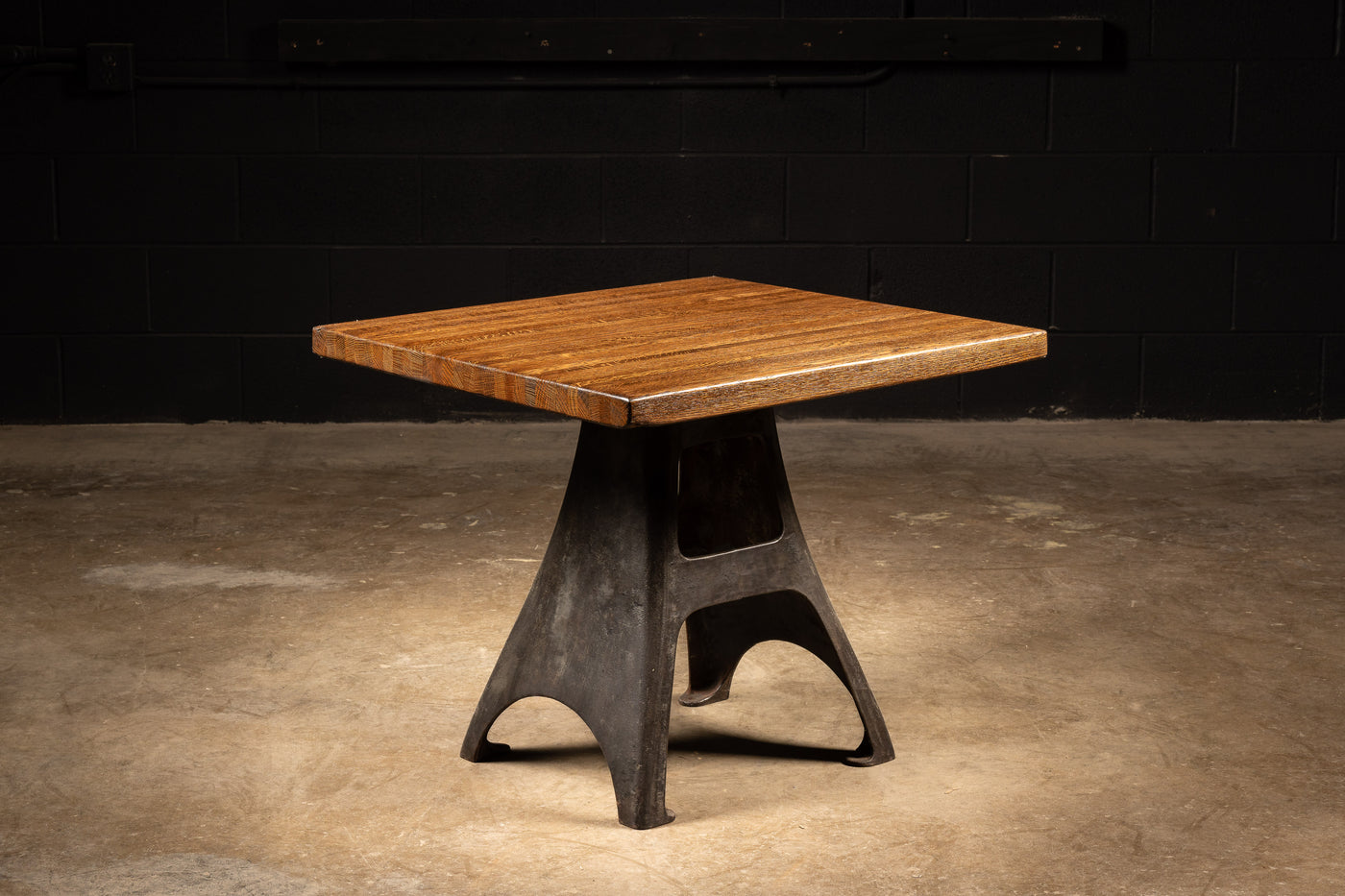 Antique Butcher Block Table with Cast Iron Base