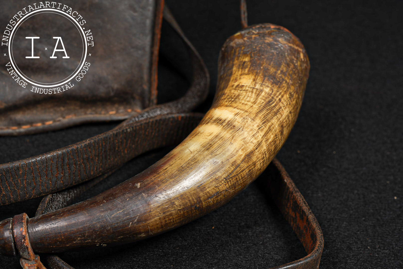 Civil War-Era Flintlock Pistol with Powder Horn and Leather Cartridge Pouch