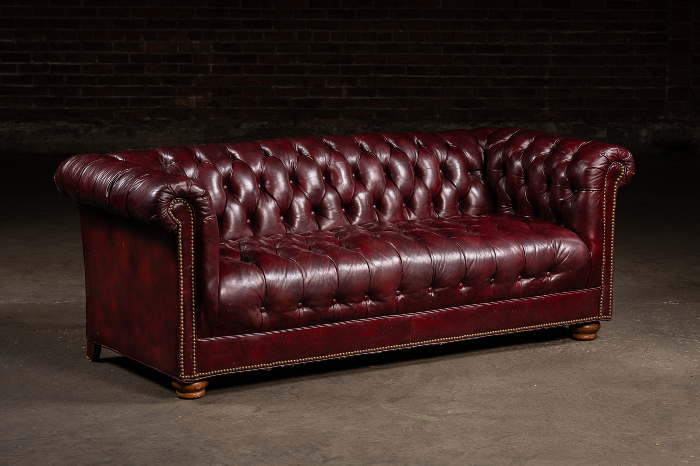 Vintage Tufted Leather Chesterfield Sofa in Oxblood