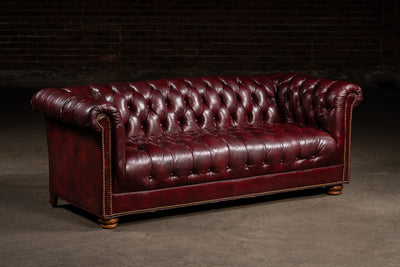 Vintage Tufted Leather Chesterfield Sofa in Oxblood