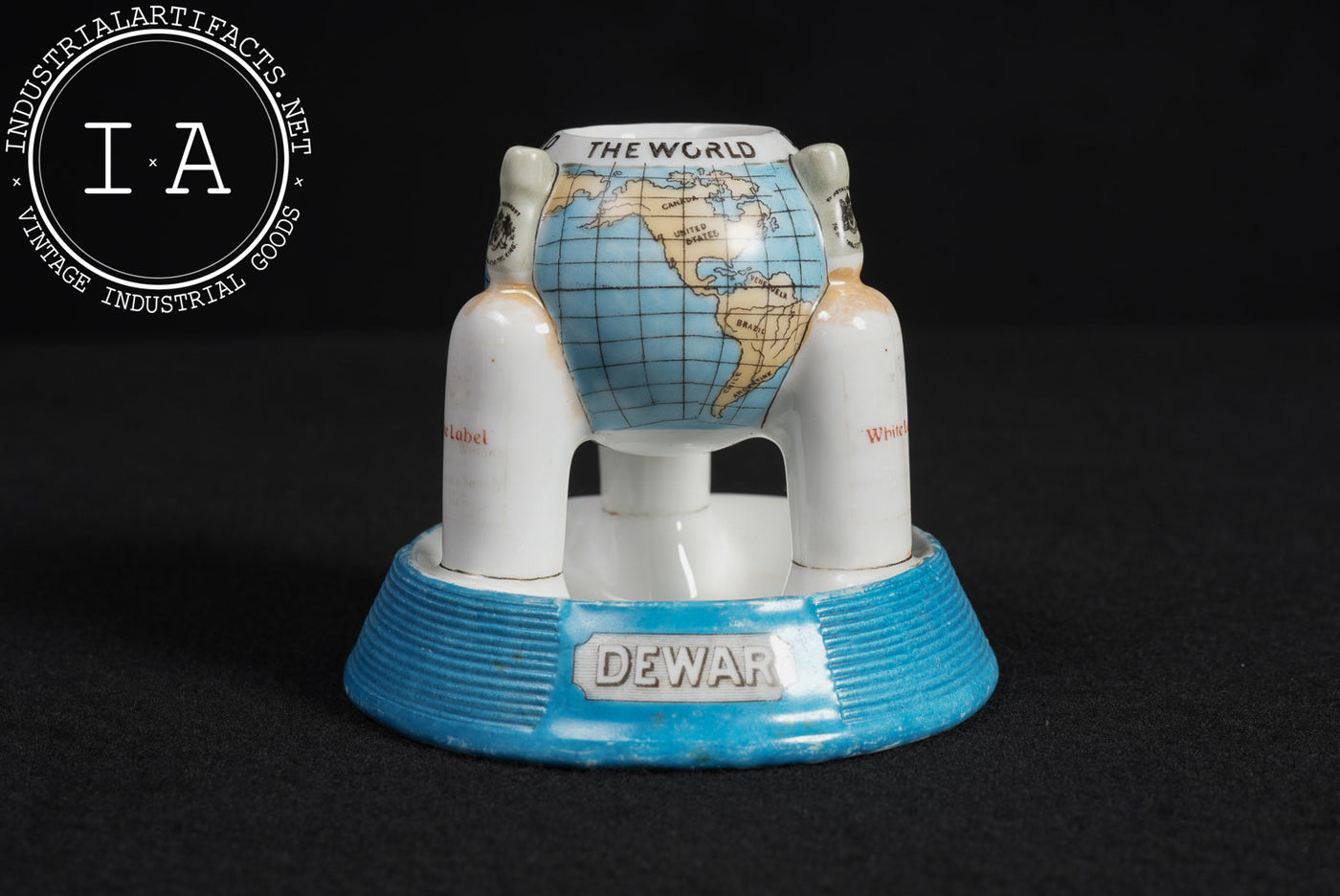 Dewar’s White Label Figural Globe Ceramic Match Holder