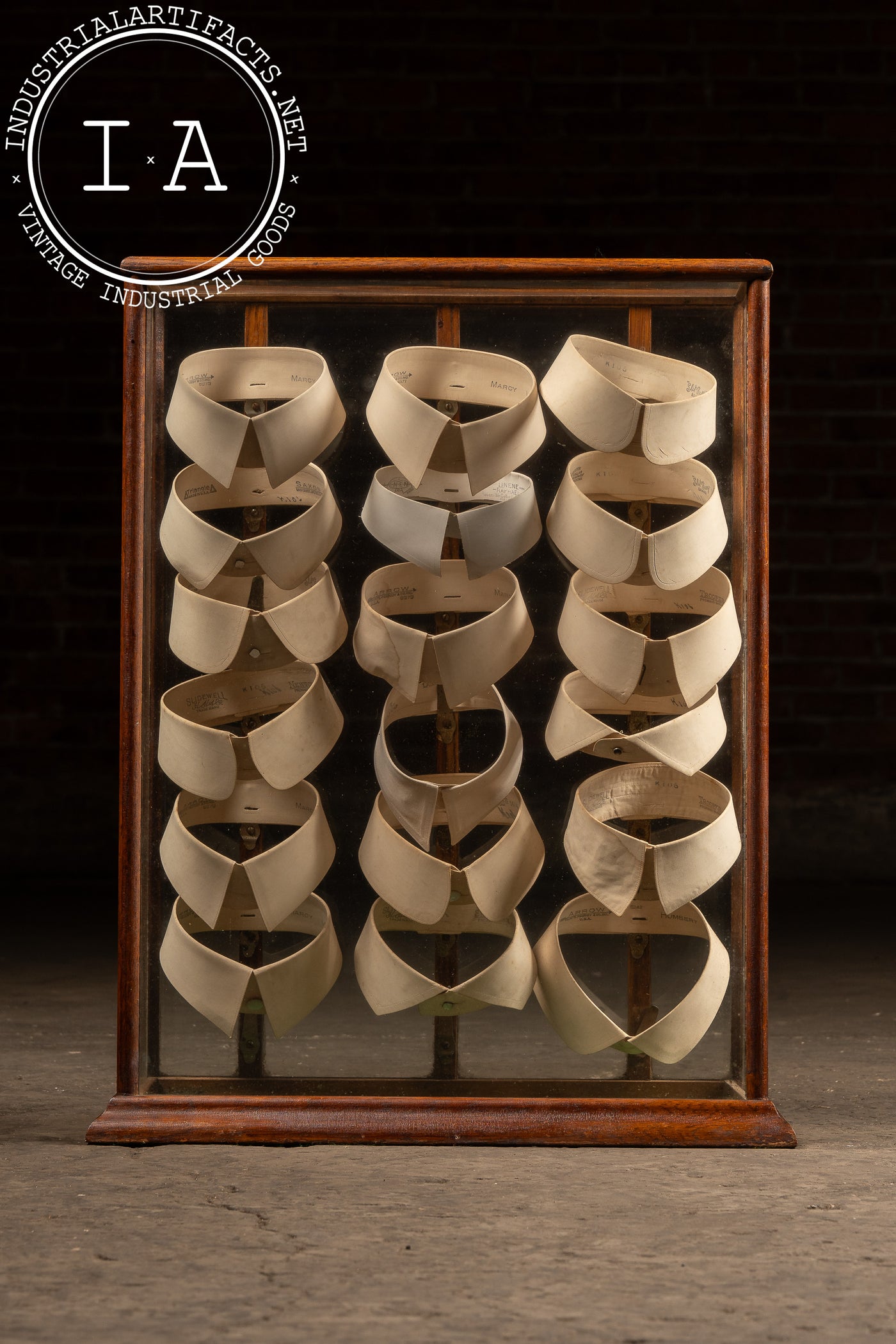 Antique Wood and Glass Mercantile Collar Display Case for C. W. Ferguson