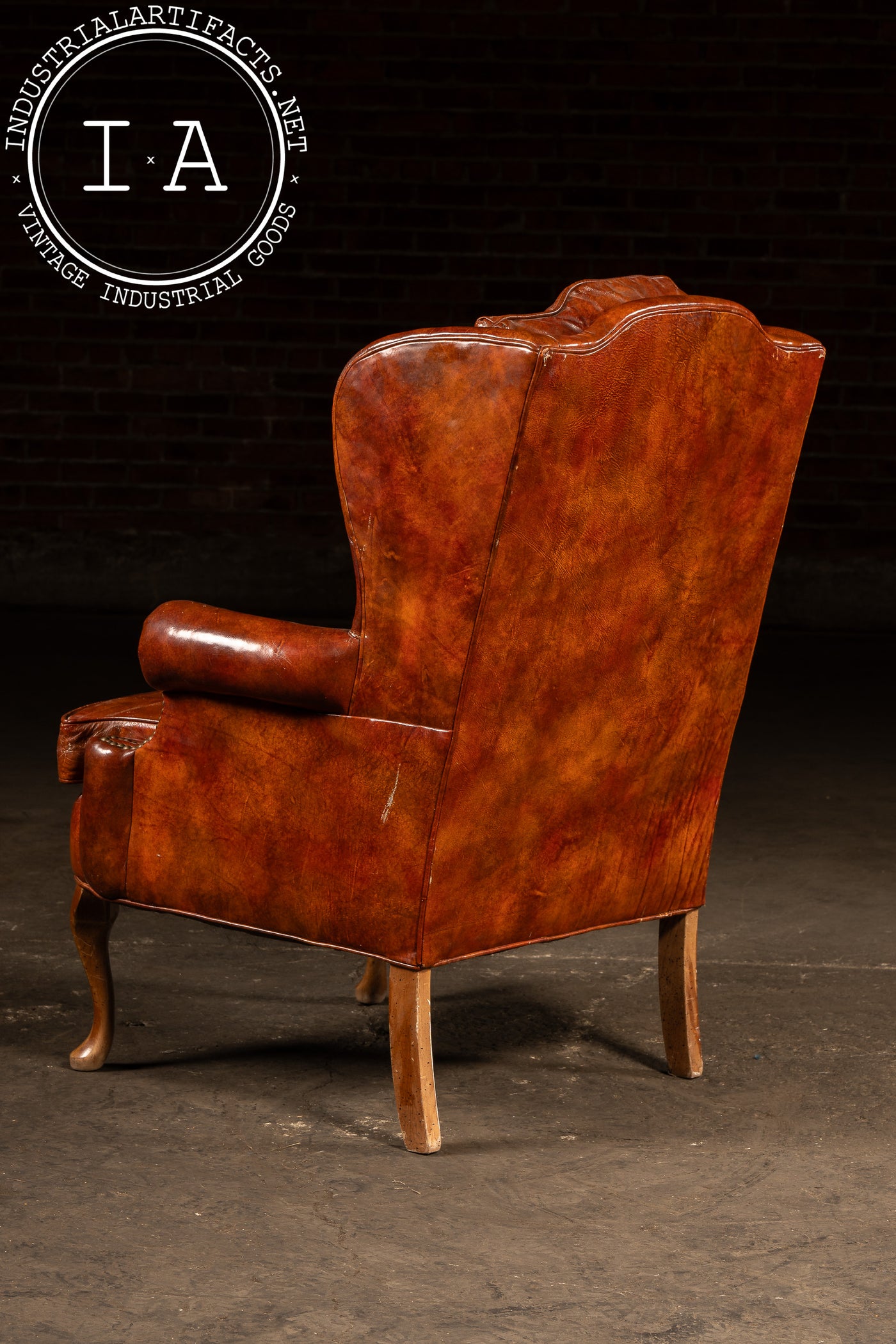 Tufted Leather Wingback Armchair in Burnt Amber