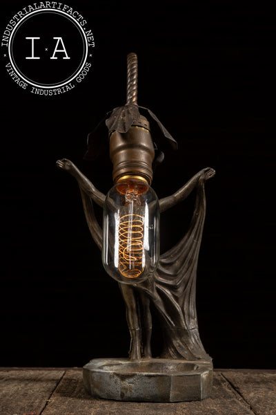 c. 1900 Art Nouveau Figural Woman Lamp With Ashtray