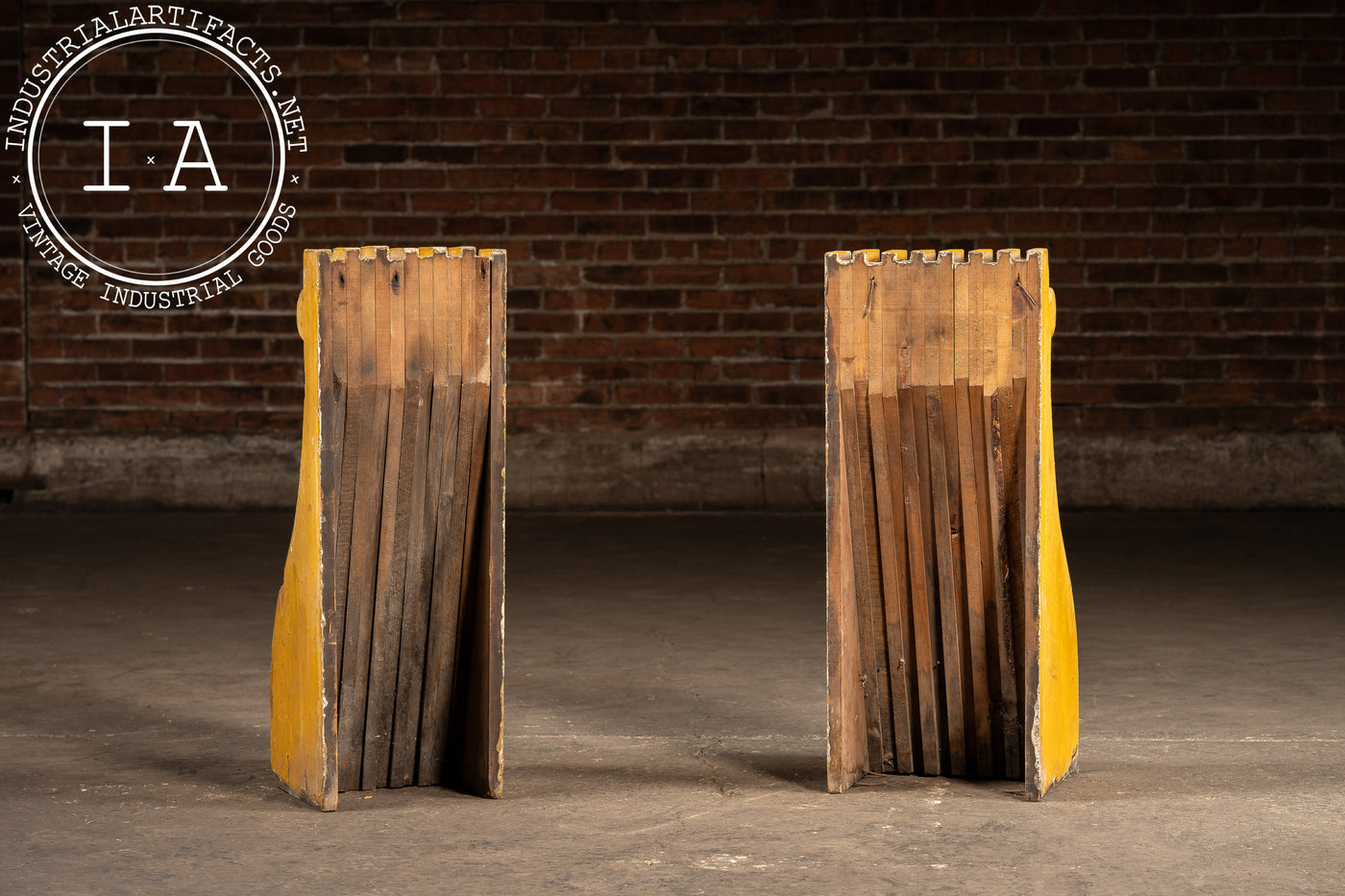 Set Of Two c. 1910 Craftsman Wooden Corbels In Mustard Yellow