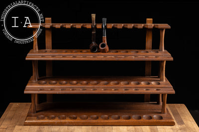 Antique Wall-Mounted Oak Pipe Rack