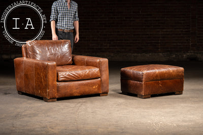 Full Grain Leather Leather Club Chair and Ottoman in Brown by RH