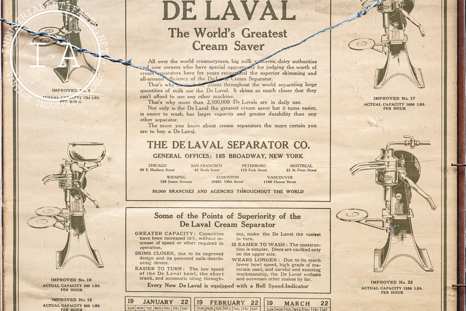 Framed Antique Double-Sided De Laval Cream Separators Advertising Print