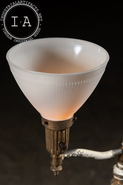 Antique Bridge Arm Floor Lamp with Milk Glass Shade