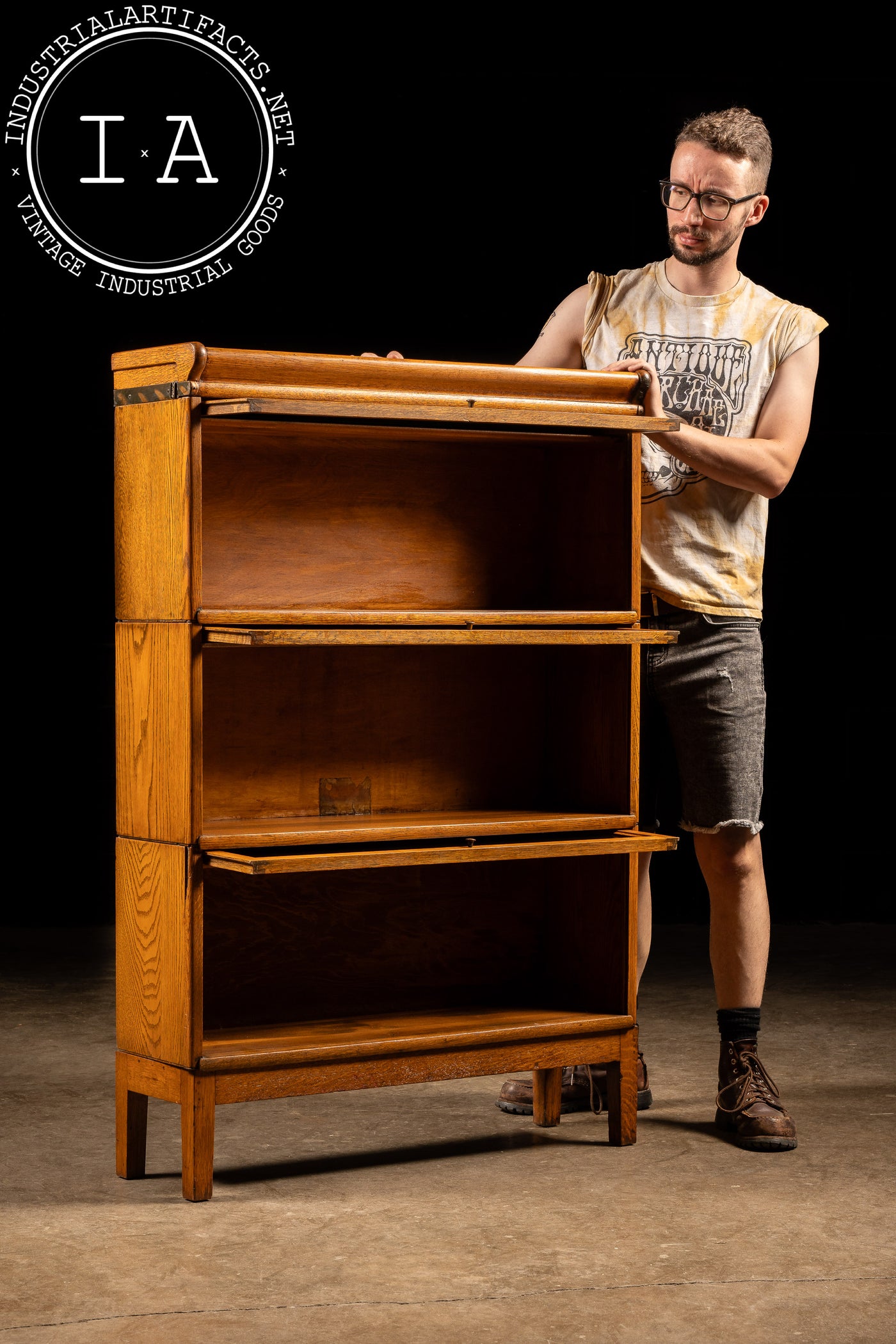 Late 19th Century Oak Three-Stack Barrister Bookcase