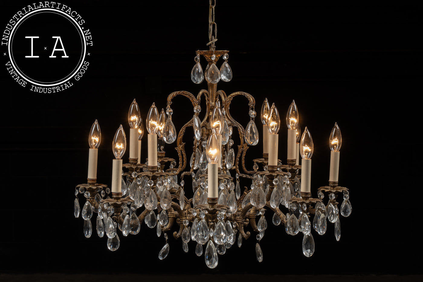 Antique Brass and Crystal Chandelier