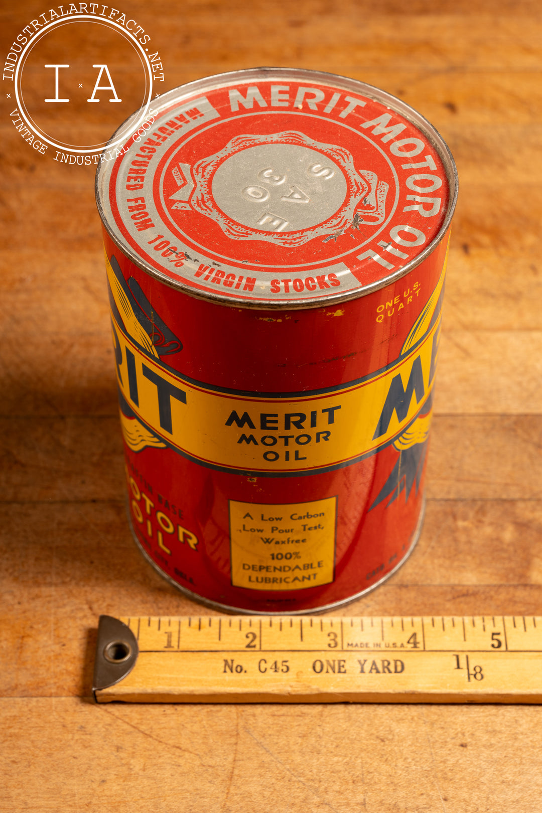 Vintage Tin Litho Merit Motor Oil Can – Industrial Artifacts