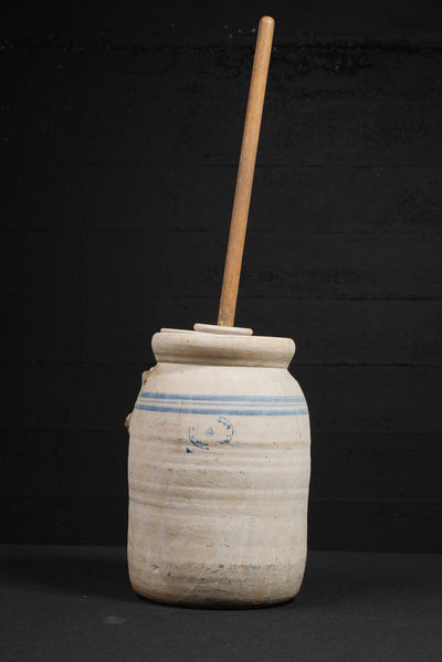 c. 1910s W. D. Suggs 4-Gallon Stoneware Churn with Lid and Dasher