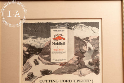 c. 1920 Framed Vacuum Oil Gargoyle Ford Upkeep Ad