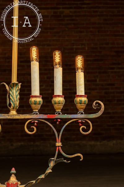 Mediterranean Revival Wrought Iron and Tole Chandelier 2