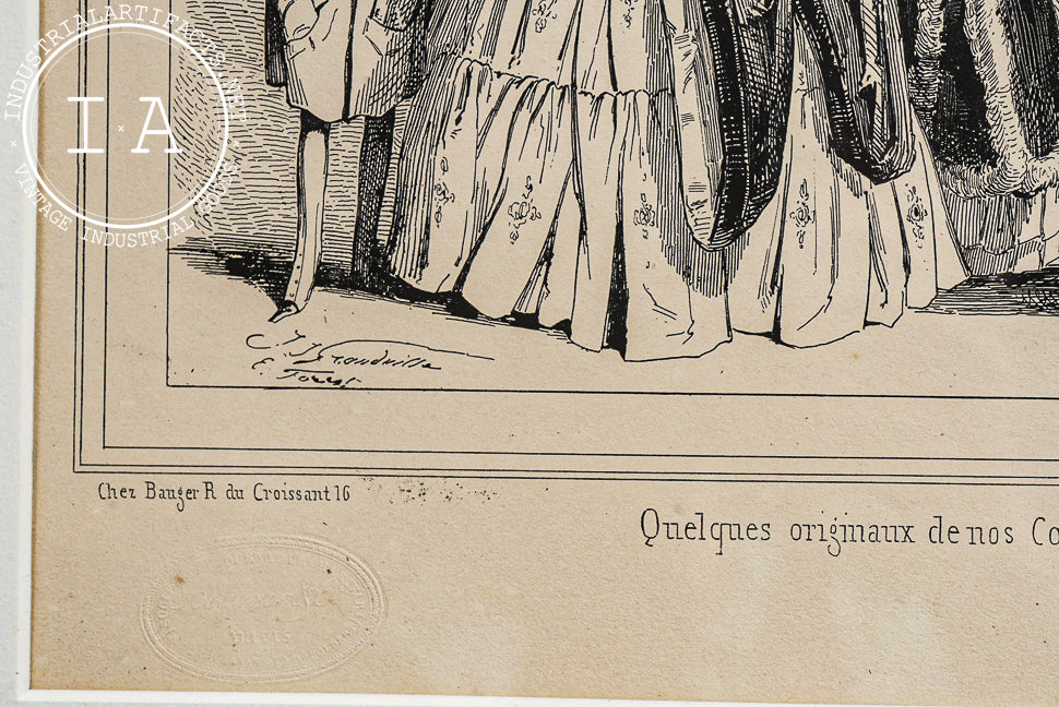 Framed 19th Century Satirical Lithograph by J. Traviès