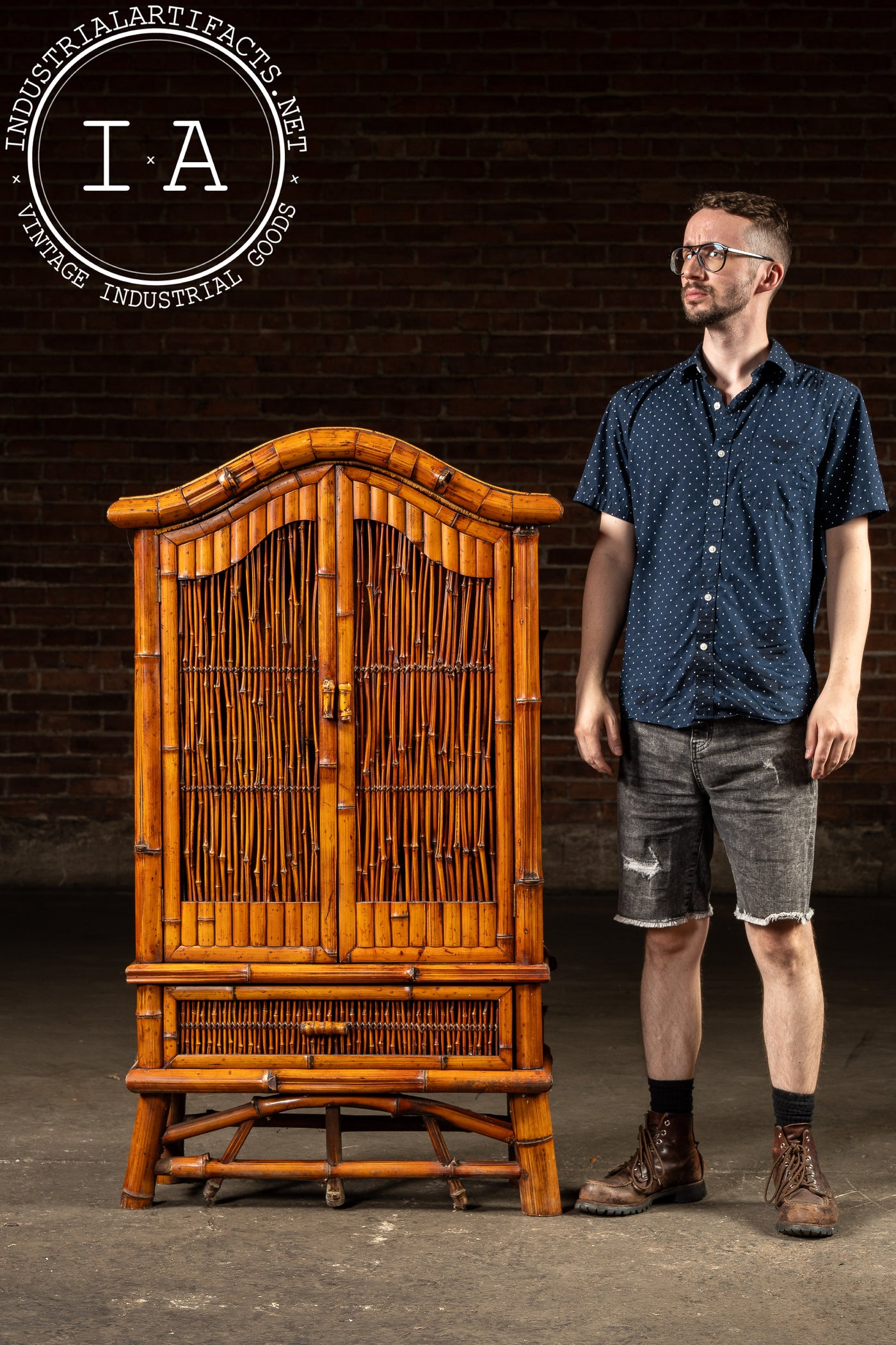 Early 20th Century Bamboo and Cane Armoire