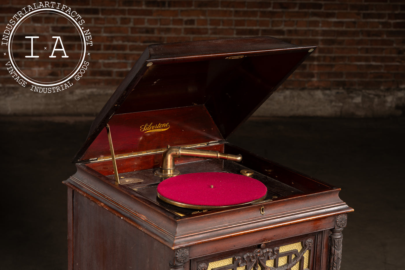 Antique Silvertone Floor Phonograph Cabinet with Records