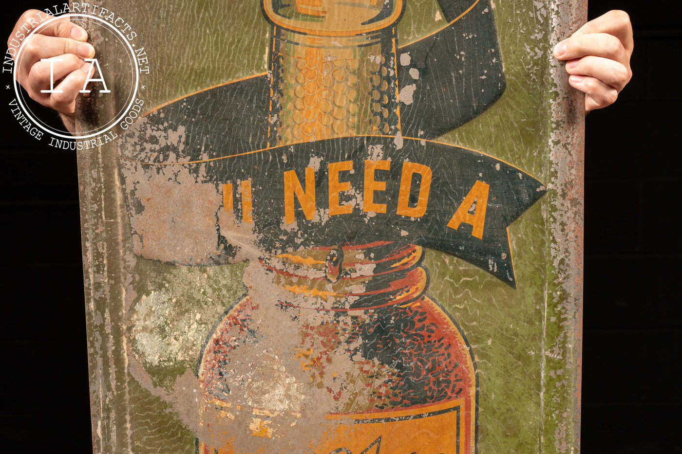 Antique Embossed Painted Tin Advertising Sign