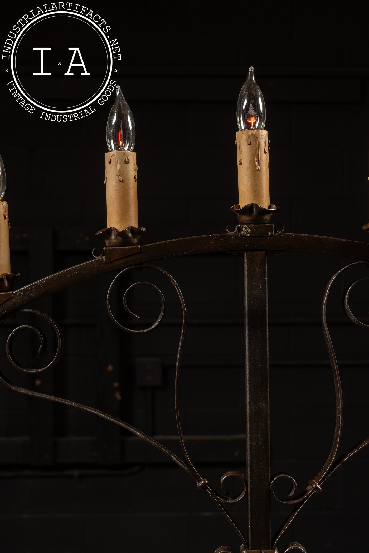Gothic-Inspired Wrought Iron Electric Floor Candelabra