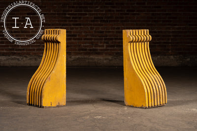 Set Of Two c. 1910 Craftsman Wooden Corbels In Mustard Yellow