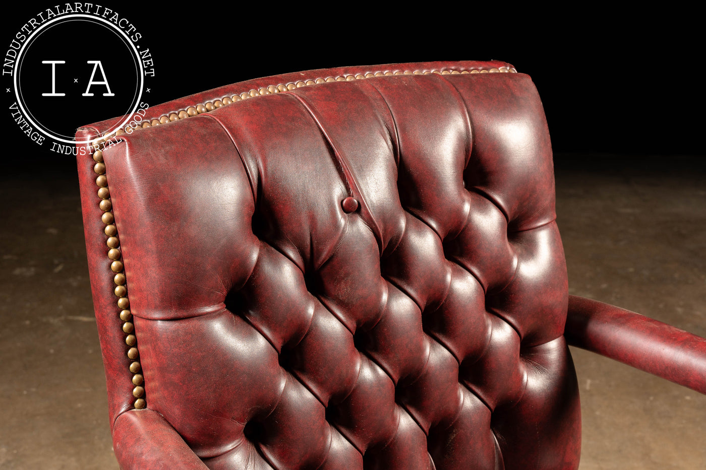 Set of Four Vintage Tufted Armchairs in Burgundy