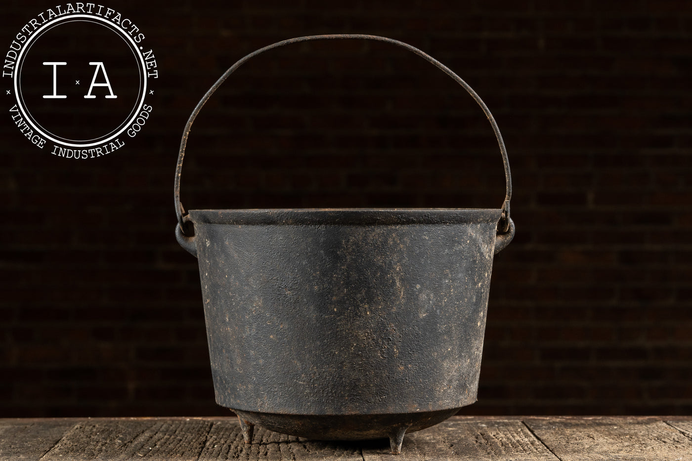 19th-Century Cast Iron Cooking Pot with Bail Handle