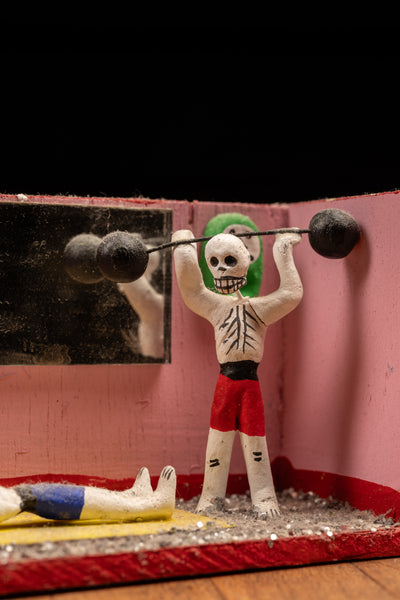 Vintage Miniature Gym Scene Diorama - Mexican Folk Art