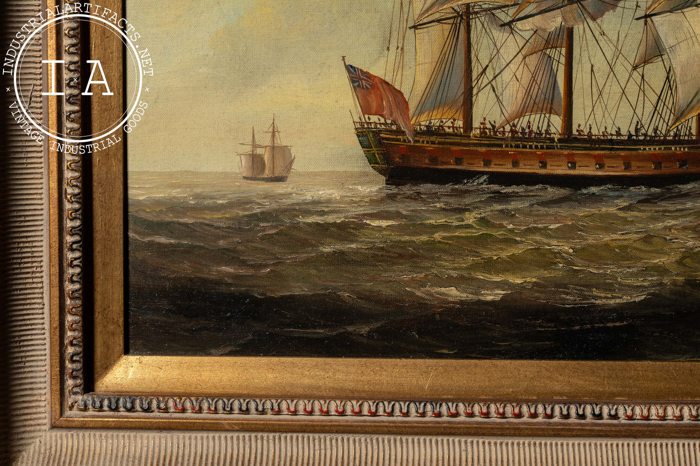 24-Gun Sloop Warship | Framed Original Sanders Nautical Oil Painting, Signed