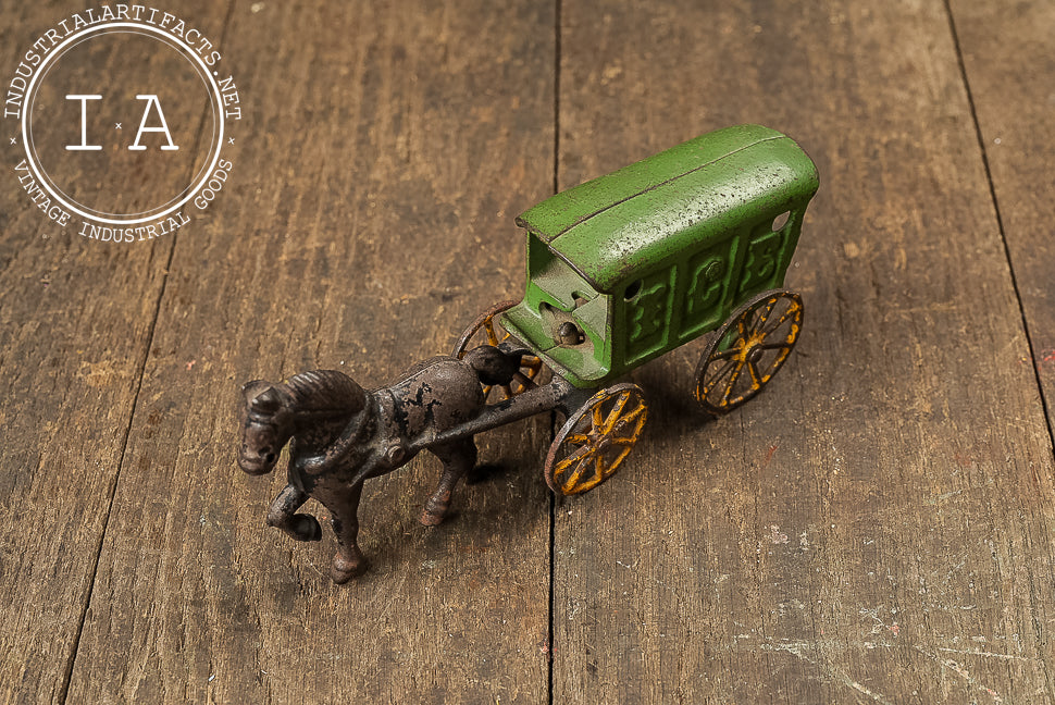 Antique Cast Iron Horse-Drawn Ice Wagon Toy