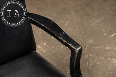 Pair Of Black Leather Revival Armchairs with Nailhead Trim