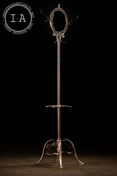 Turn Of The Century Japanned Copper Coat Rack With Double Sided Mirror