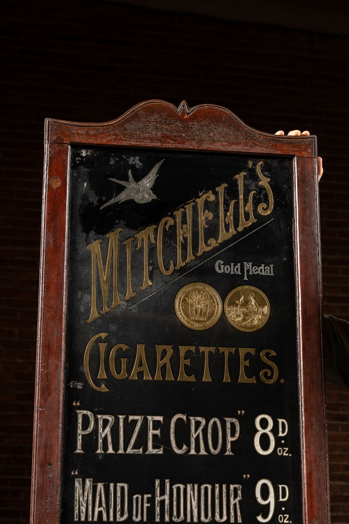 Early Reverse On Glass Gold Leaf Painted Mitchell's Cigarettes Sign