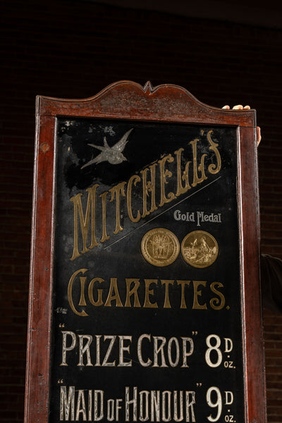 Early Reverse On Glass Gold Leaf Painted Mitchell's Cigarettes Sign