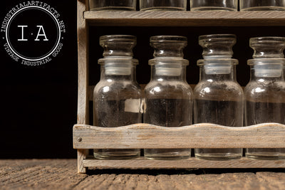 Early Apothecary Bottle Rack with Twelve Glass Stoppered Vials