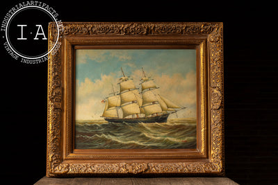 Ship At Sea | Large Format Framed Oil Painting, Signed
