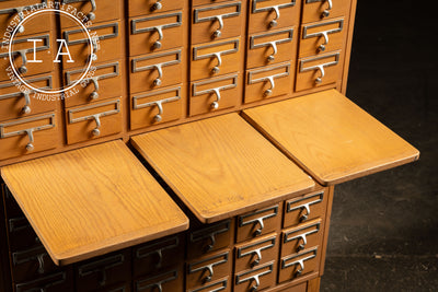 Vintage 72 Drawer Oak Library Card Catalog Cabinet with Writing Surfaces