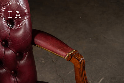 Pair of Tufted Leather Round-Back Dining Chairs in Burgundy