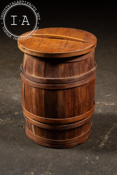 Early 20th-Century Wooden Storage Barrel with Lid