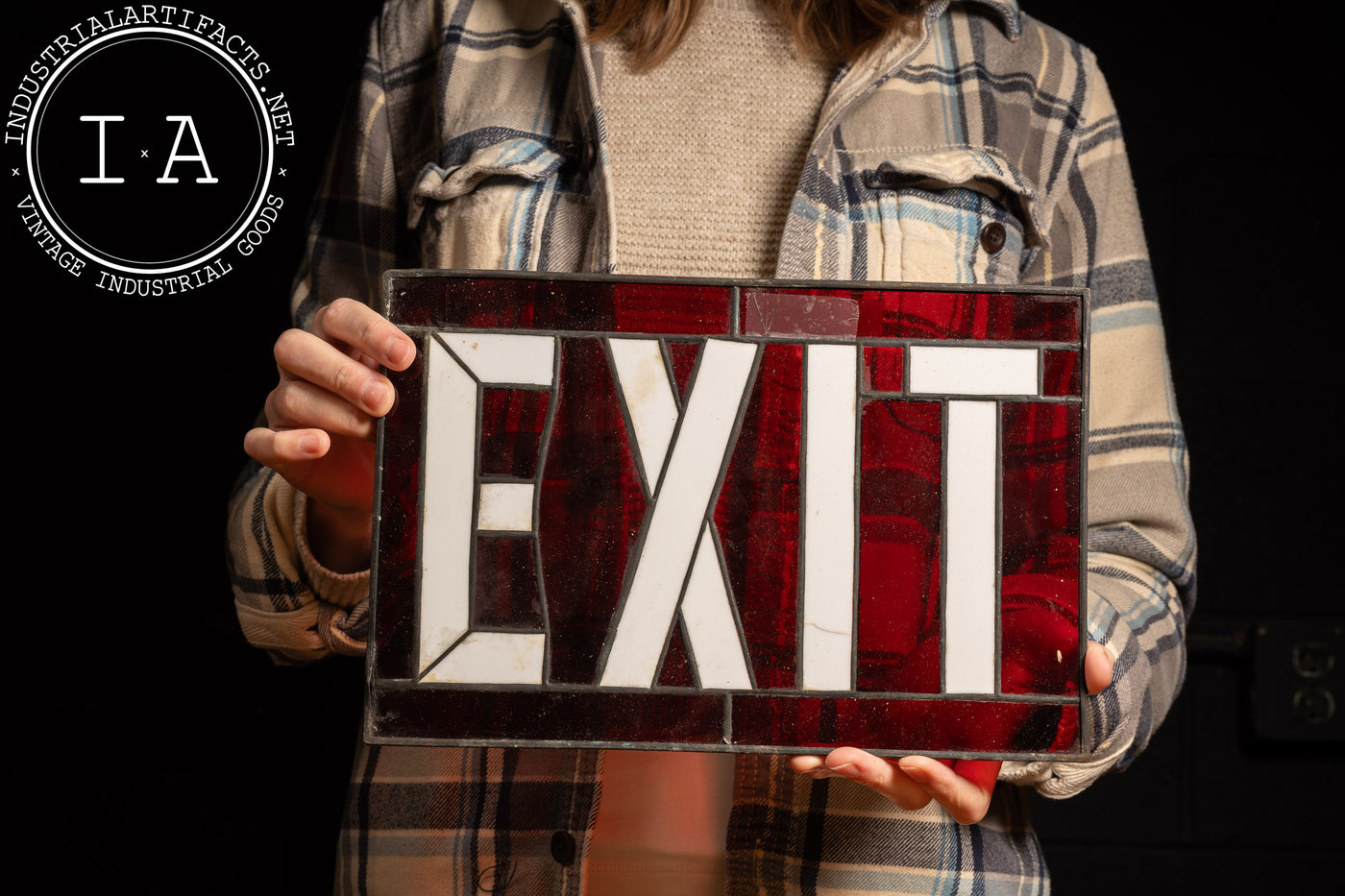 Vintage Stained Glass Exit Sign
