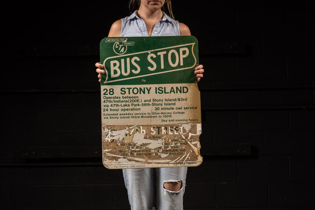Vintage Chicago CTA Bus Stop Sign | #28 Stony Island – Industrial