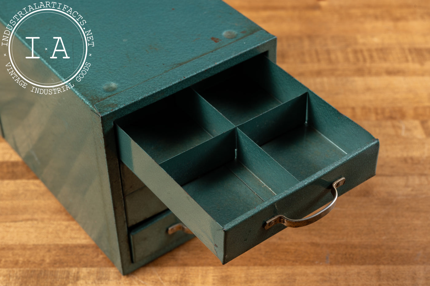 Vintage Industrial Teal Countertop Parts Bin