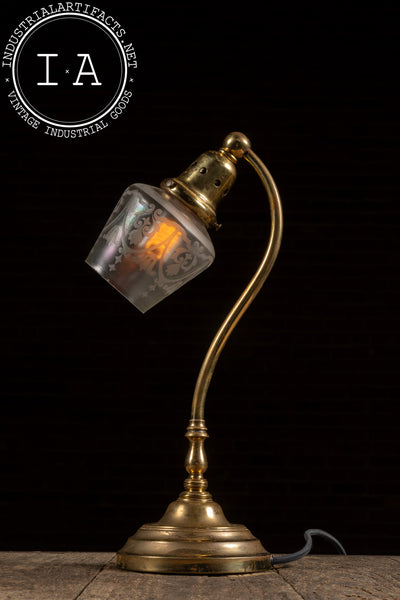 Early 20th Century Brass Table Lamp w. Frosted Shade