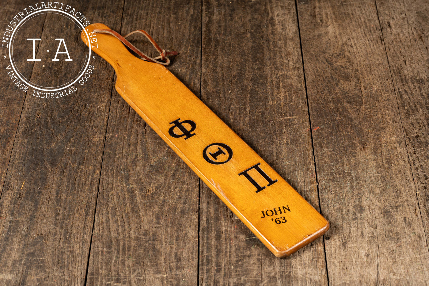 1963 Carroll College Phi Tau Pi Varnished Maple Fraternity Paddle