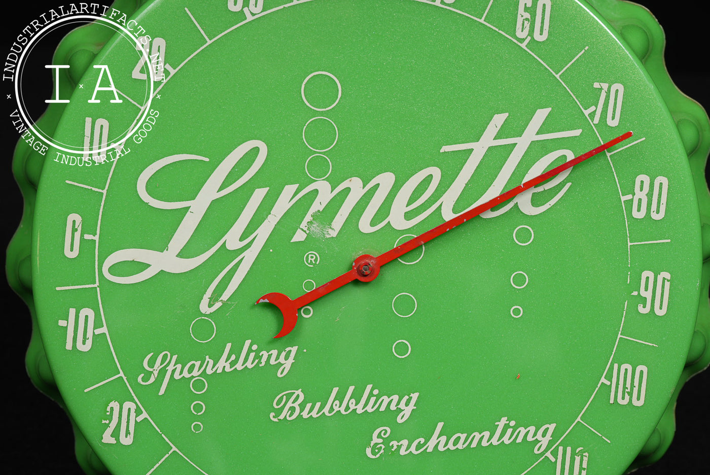 Vintage "Lymette Soda" Advertising Figural Bottle Cap Thermometer