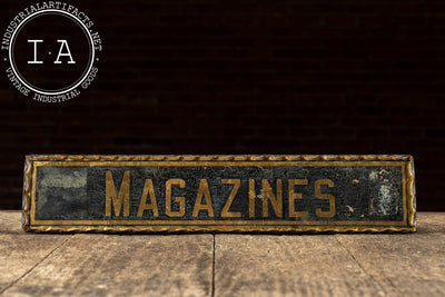 Antique Reverse-Foil Scalloped Glass “MAGAZINES” Rack Sign