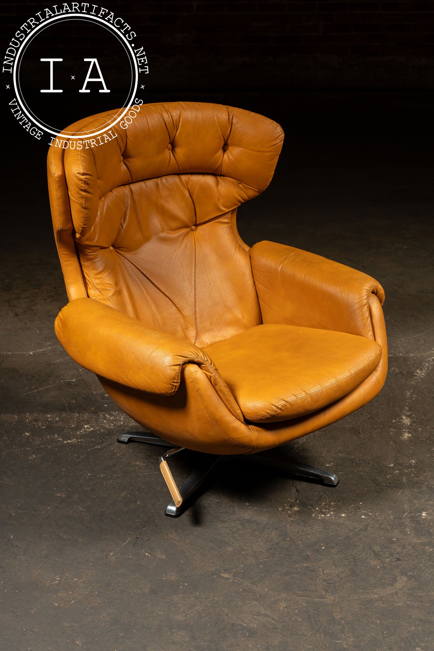 Modernist Scandinavian Armchair with Ottoman by Overman in Orange