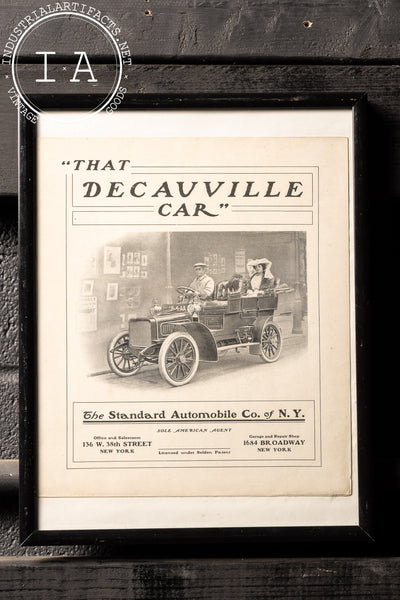 Early 20th Century Framed Decauville Car Pamphlet