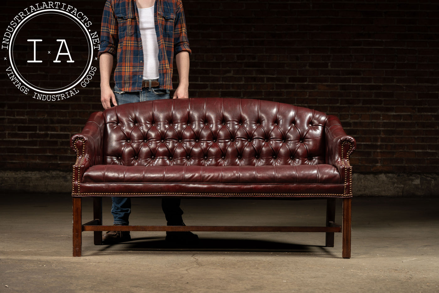 Vintage Tufted Chippendale Loveseat Sofa in Oxblood